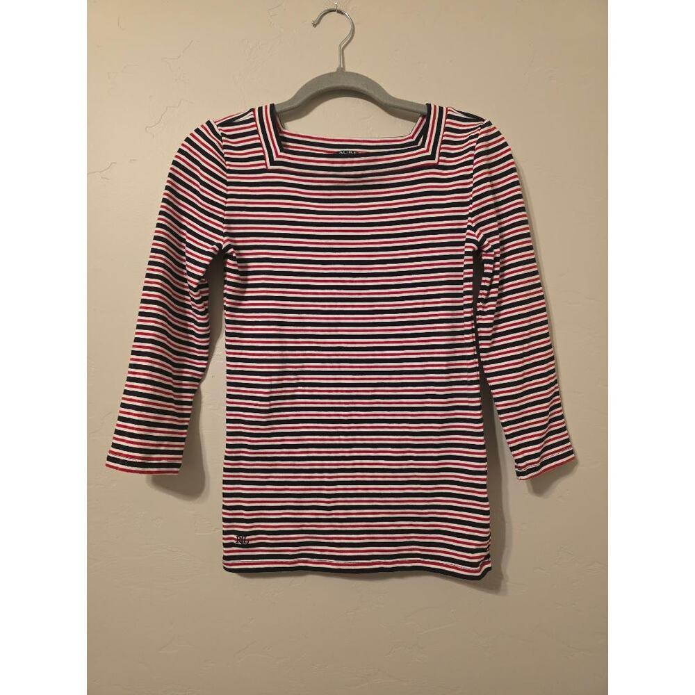 Lauren Ralph Lauren Striped Square Neck Top Red Navy White Small